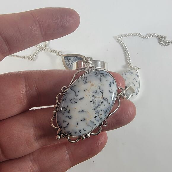 Natural Dendritic Agate Necklace in Sterling Silver Handmade Artisan Gemstone - Picture 7 of 10